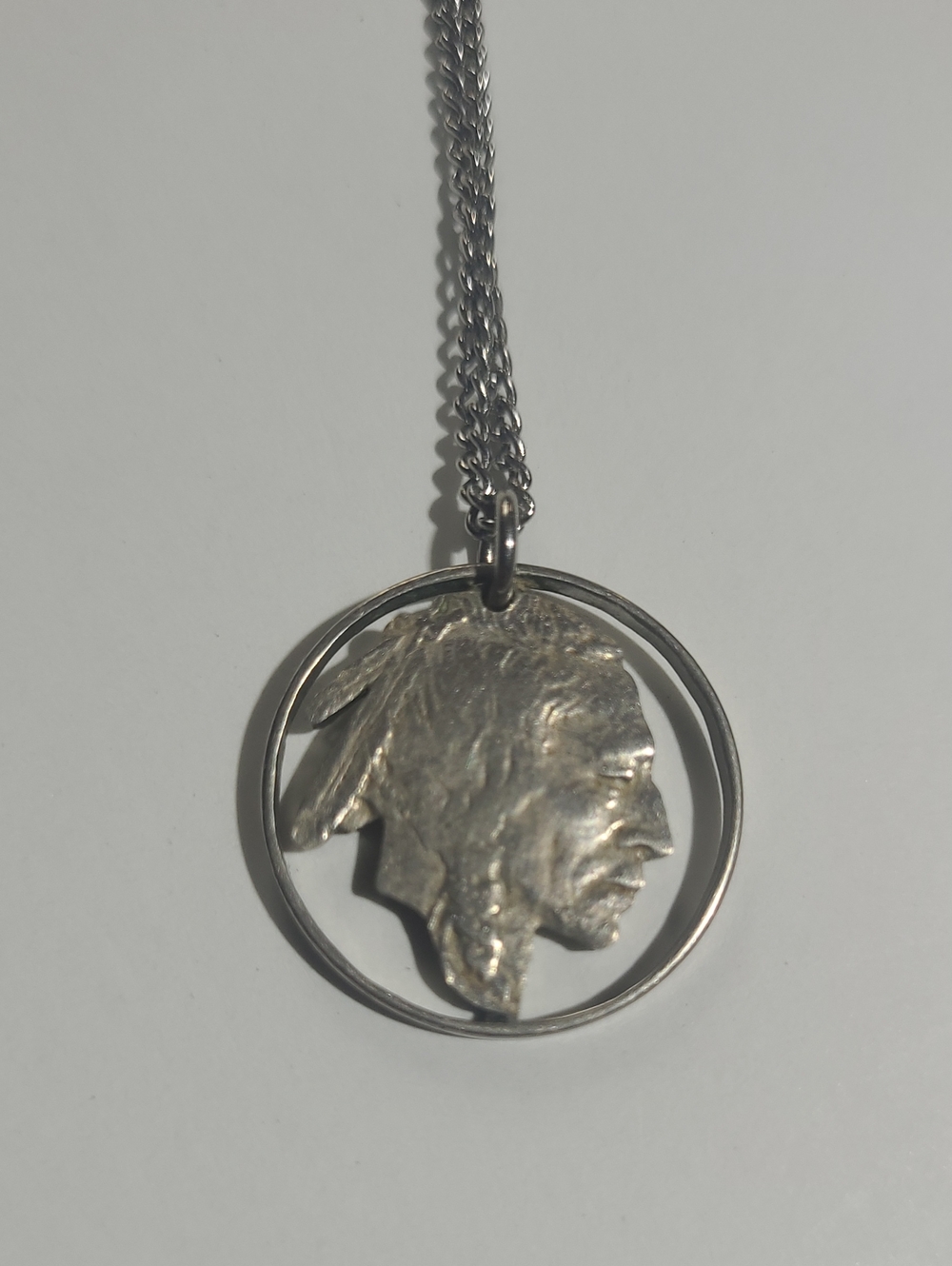 Sterling Silver Native Profile Pendant Necklace - Silver